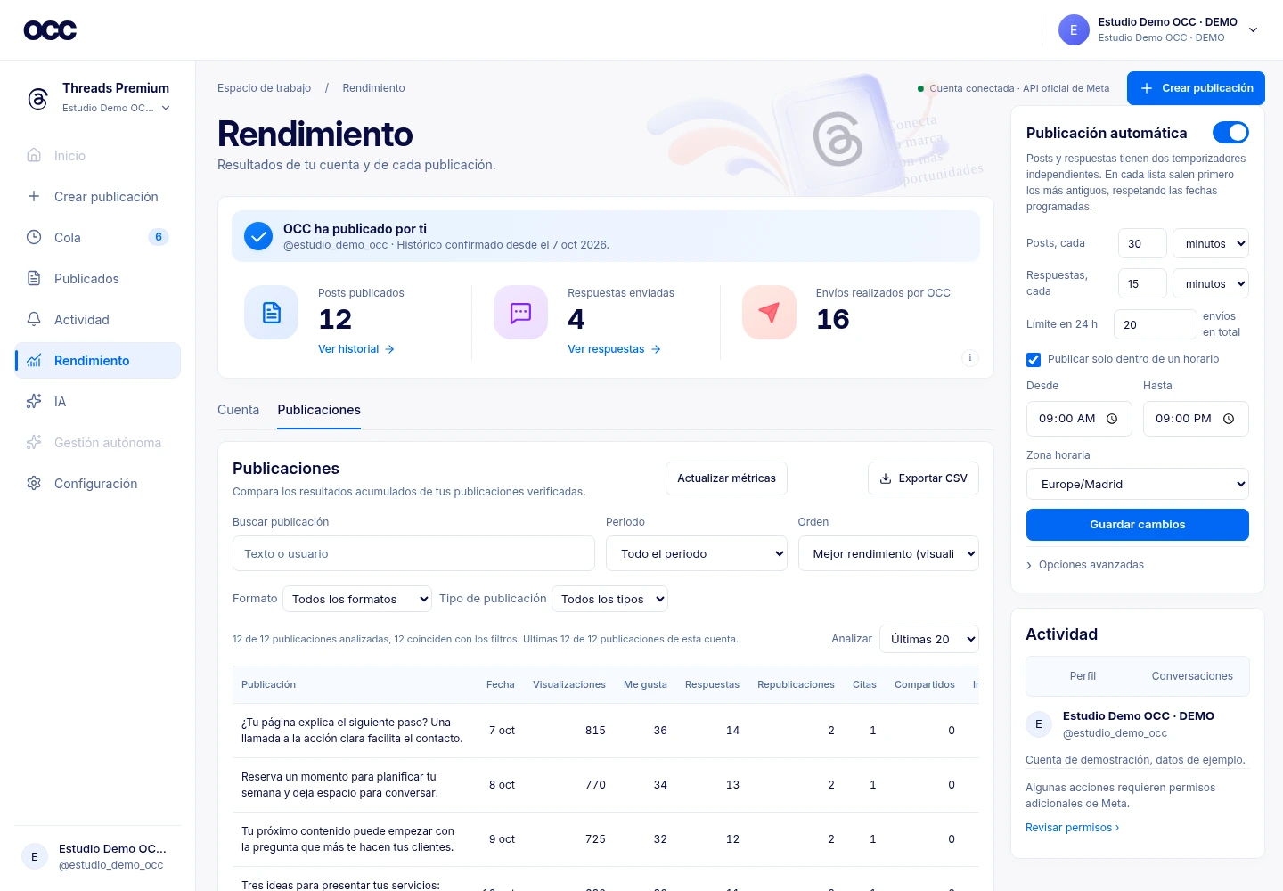 análisis de publicaciones de Threads · demostración